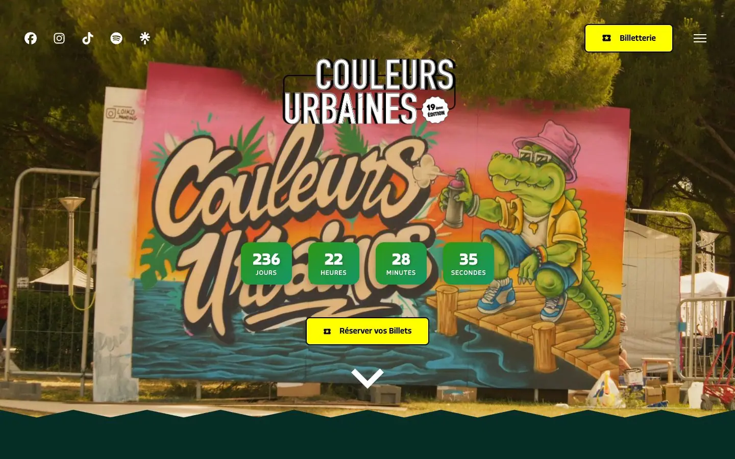 Accueil : compte à rebours et billetterie