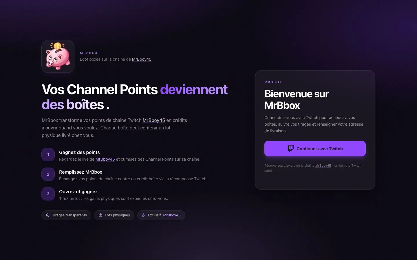 The public home page: from Channel Points to boxes