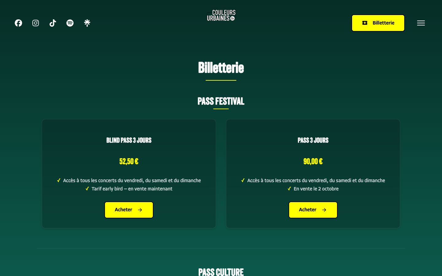 La billetterie : les pass festival